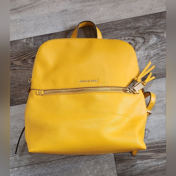 Michael Kors Rhea Medium Slim Leather Backpack-Mustard - Picture 2 of 8